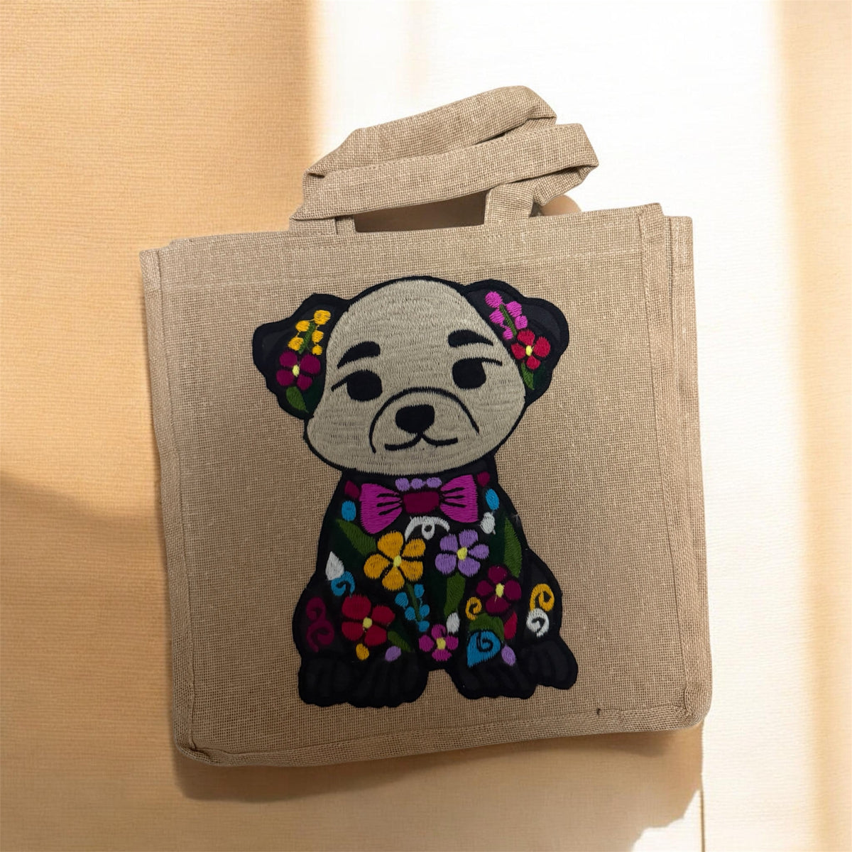 Jute Tote Handbag / Bolsa cuadrada en yute Perrito 2