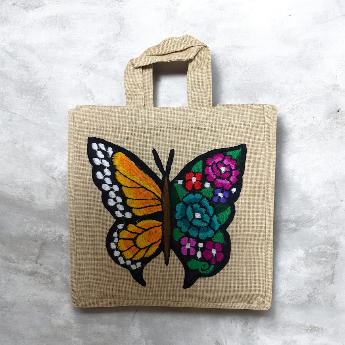 Jute Tote Handbag / Bolsa cuadrada en yute Mariposa 1
