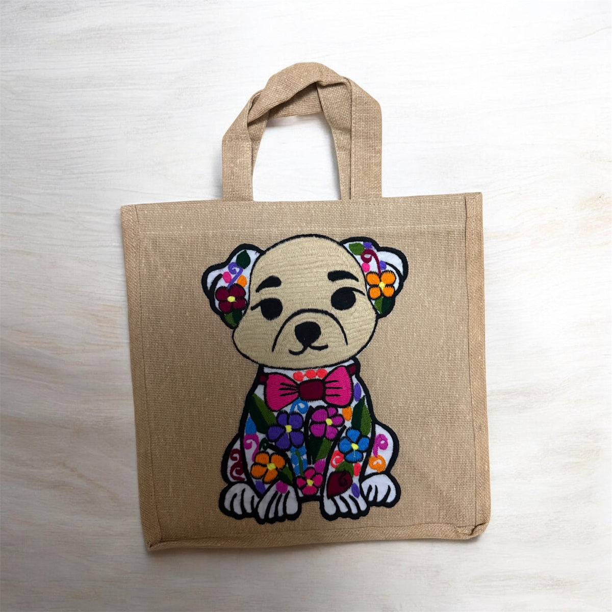 Jute Tote Handbag / Bolsa cuadrada en yute Perrito 1