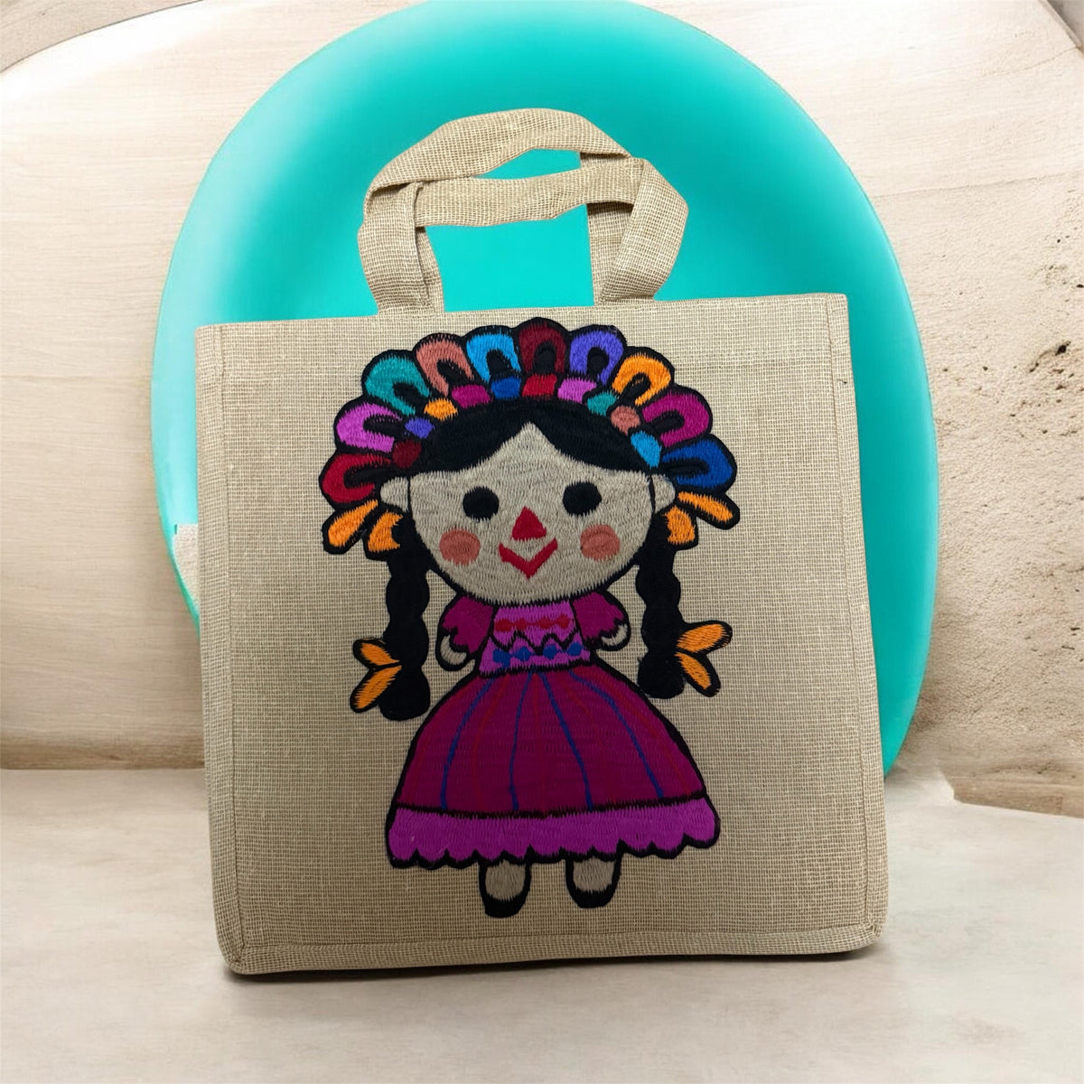 Jute Tote Handbag / Bolsa cuadrada en yute Lele rosa
