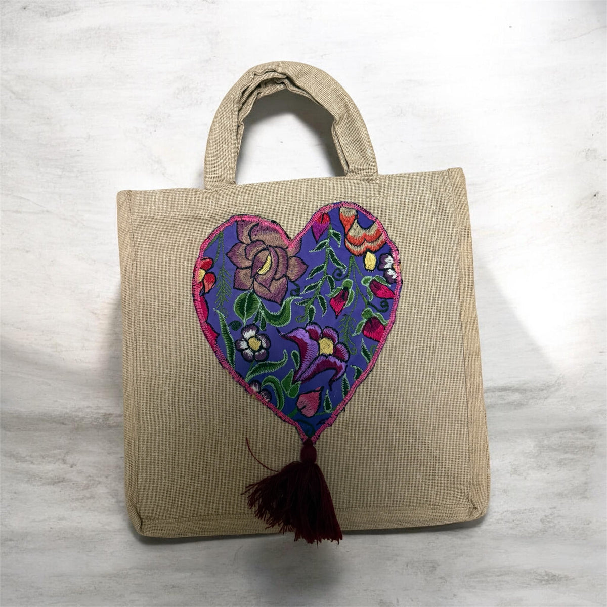 Jute Tote Handbag / Bolsa cuadrada en yute Corazon 3