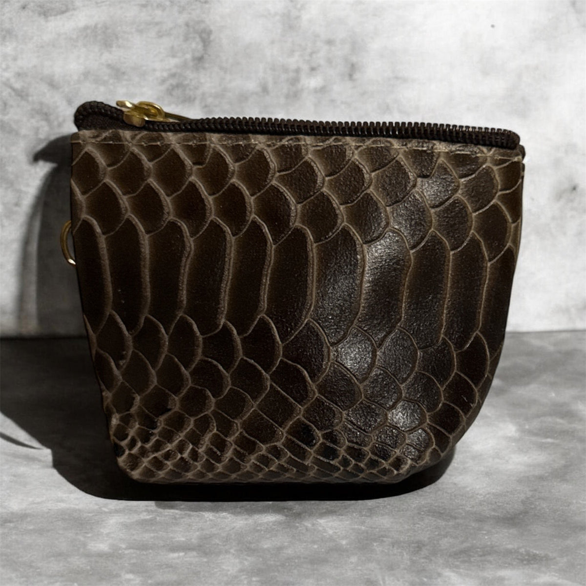 Brown Snake-Skin Leather Coin Purse / Monedero en Piel vibora Cafe