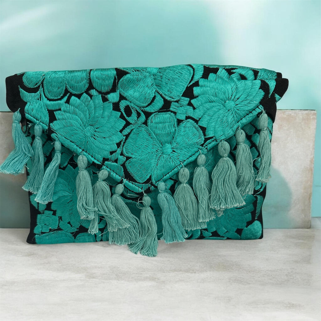 Vibrant Mexican Crossbody & Clutch Bag/ Bolsa Cartera Y Crossbody Aqua