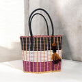 Handwoven Mexican Plastic Bag / Bolsa tejida en plastico Rosa, Negra y Blanca