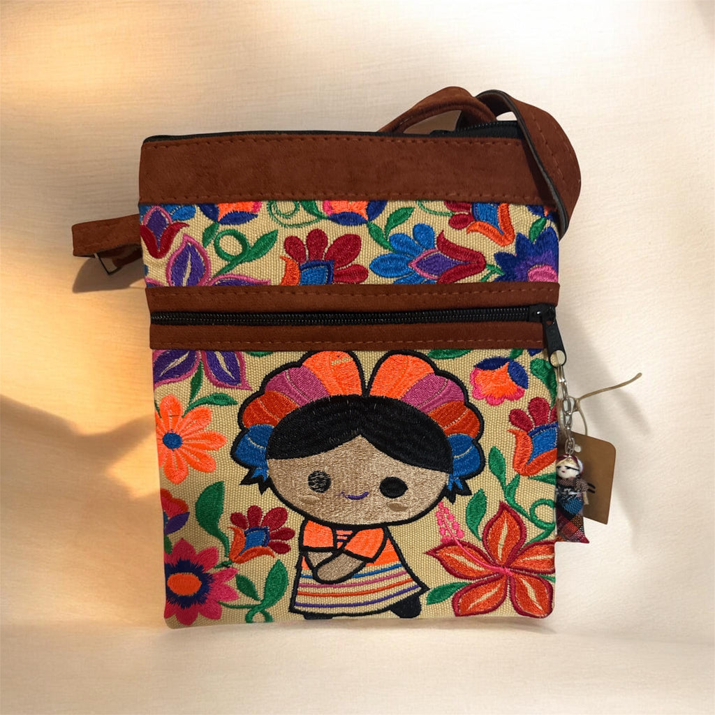 Vibrant Mexican Leather Rectangle Crossbody Bag/ Bolsa en piel en forma Rectangulo Lele