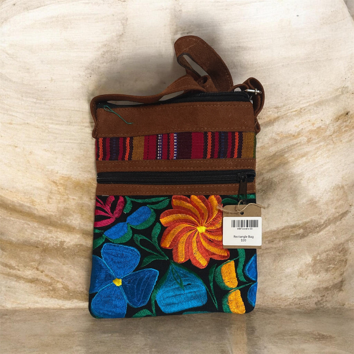 Vibrant Mexican Leather Rectangle Crossbody Bag/ Bolsa en piel en forma Rectangulo 3