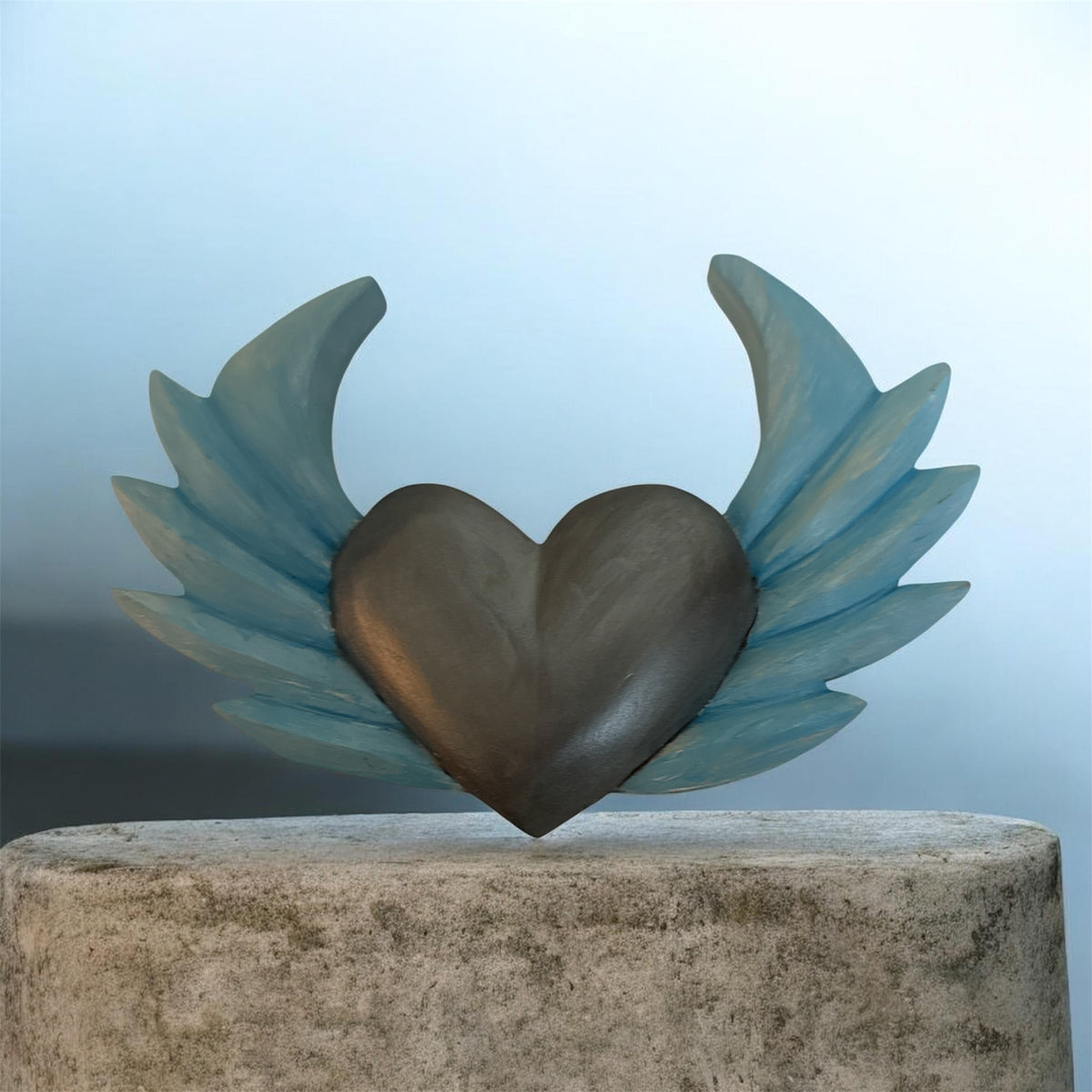 Hand-Carved Wooden Heart with Wings / Corazón con Alas de Madera Tallada a Mano