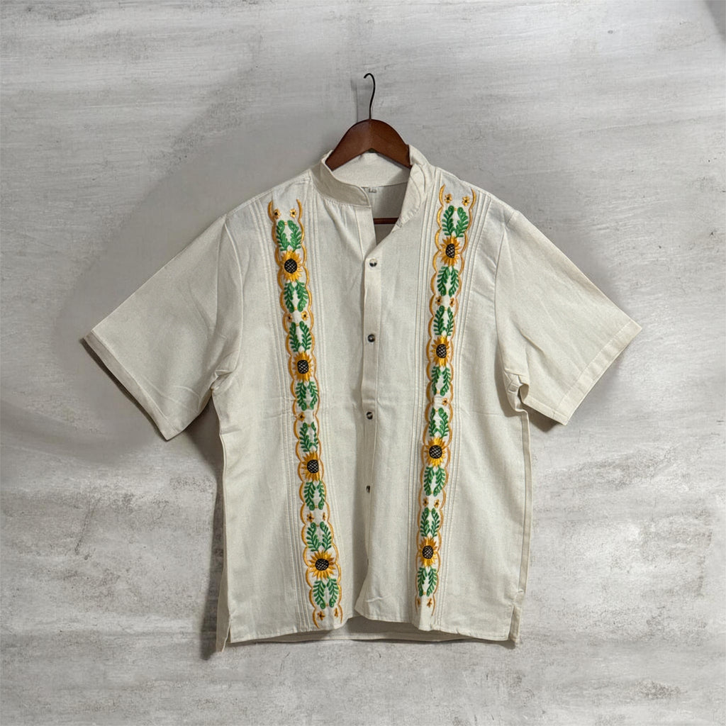 Men’s Embroidered Cotton Shirt / Camisa de Algodón Bordada para Hombre Beige