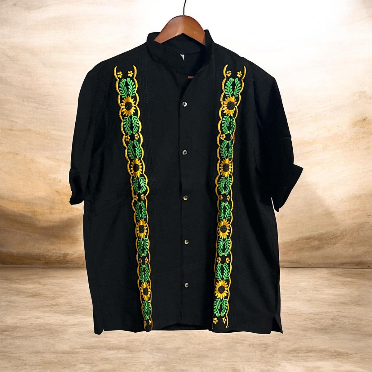 Men’s Embroidered Cotton Shirt / Camisa de Algodón Bordada para Hombre Negra