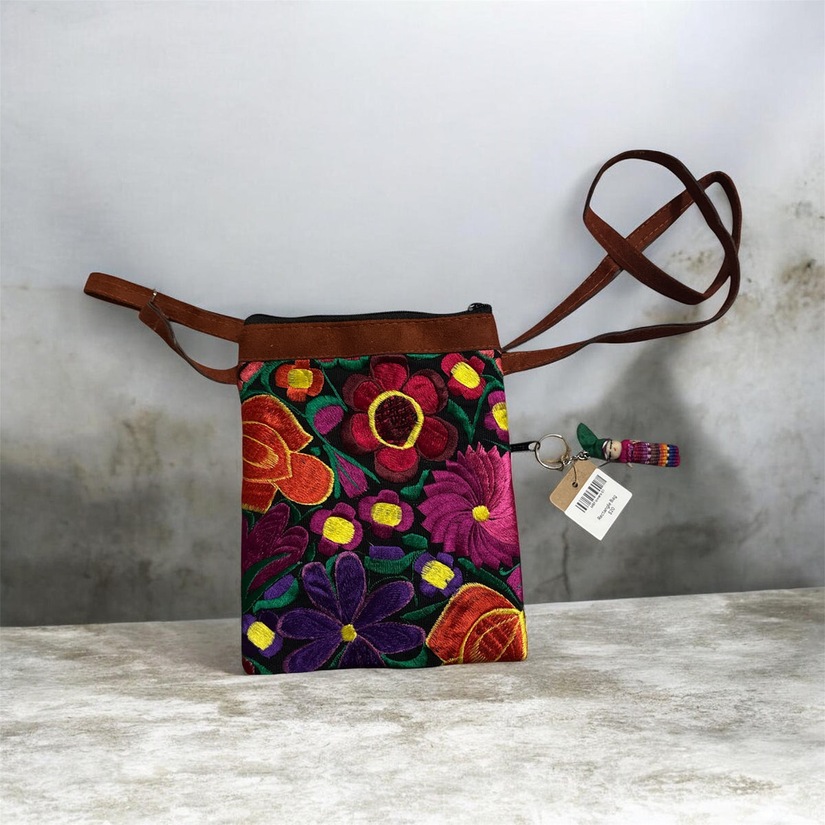 Vibrant Mexican Leather Rectangle Crossbody Bag/ Bolsa en piel en forma Rectangulo 4