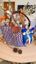 Blue and White Palm Handbag / Bolsa en palma color azul y blanco